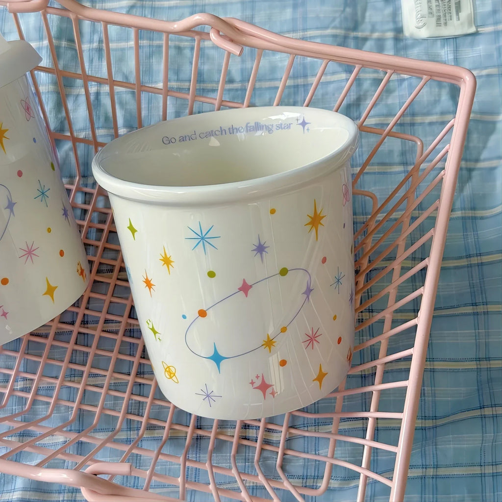 Colorful Polka Dot Smiling Face Holding Ceramic Cup