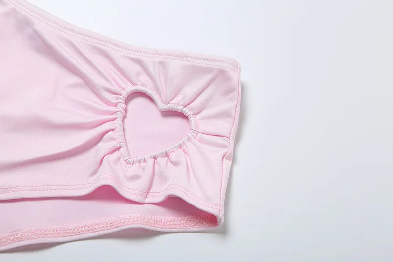 Women Sweet Pink Hollowed-out Heart Two Piece Set