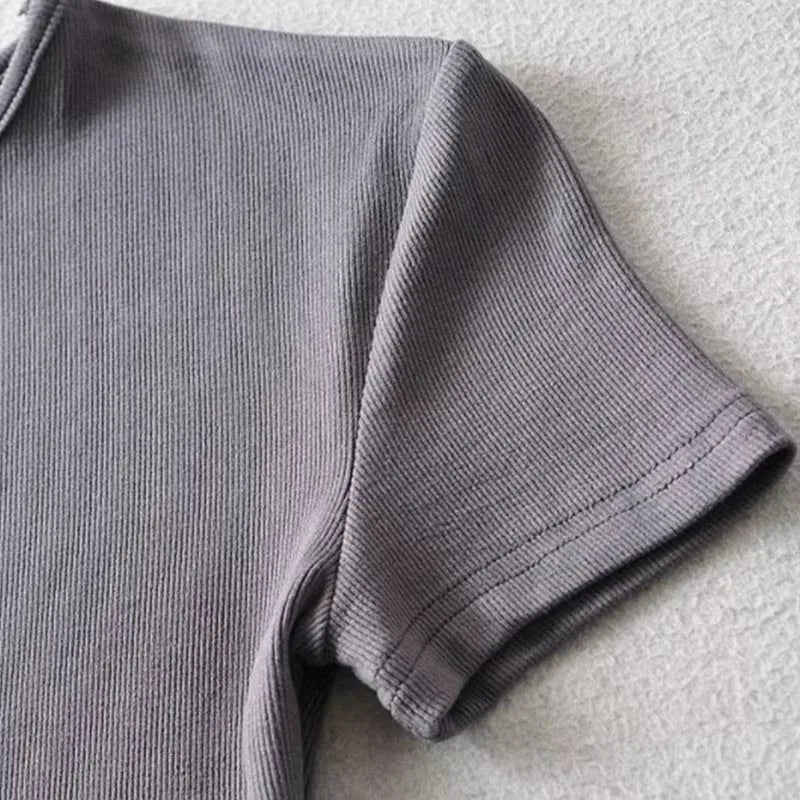 Summer Woman Skinny Fit T-shirt Tight Short-Sleeve O-neck Tee Basic Solid Crop Tops T Shirt