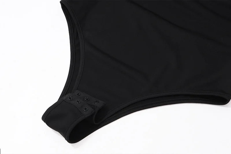 Cross Spaghetti Strap Black Bodysuit Women Cleavage Backless Sexy Solid Camisole Thong