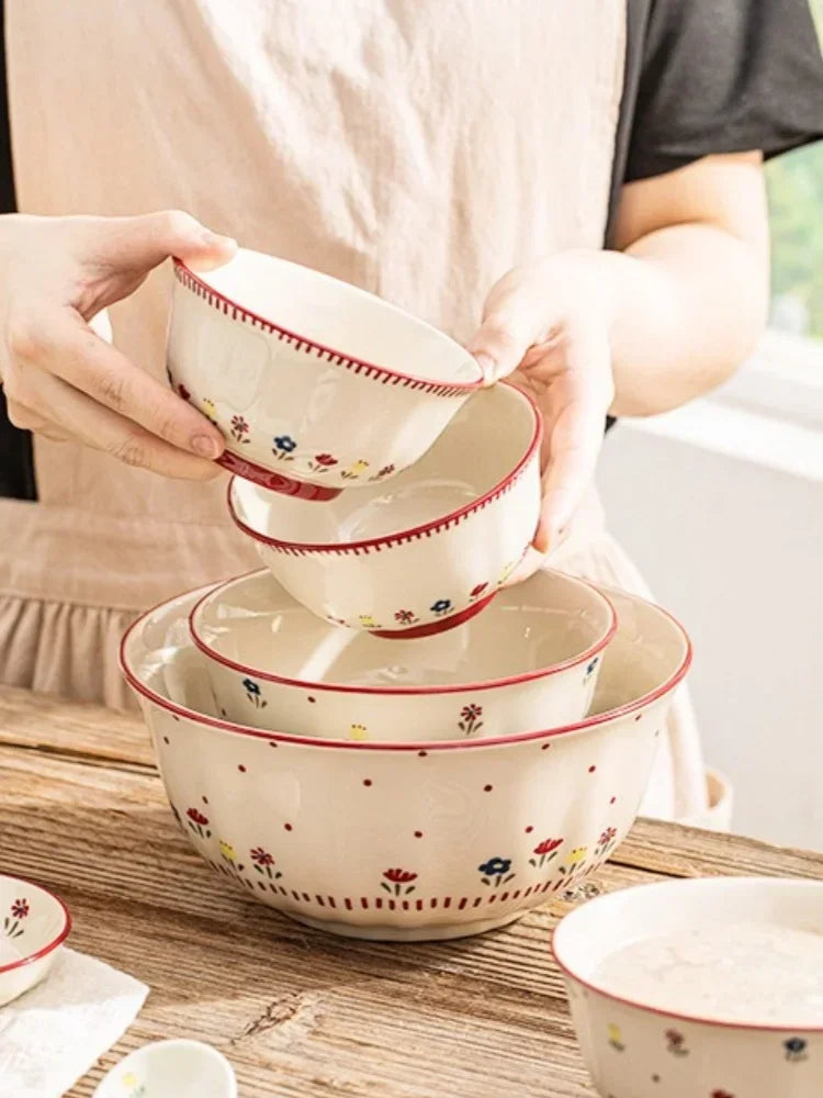 Floral Pattern Soup Bowl Salad Bowl Dish Oval Plate Pastoral Style Dinnerware Table Decoration Kitchen Gadgets Ceramic Tableware