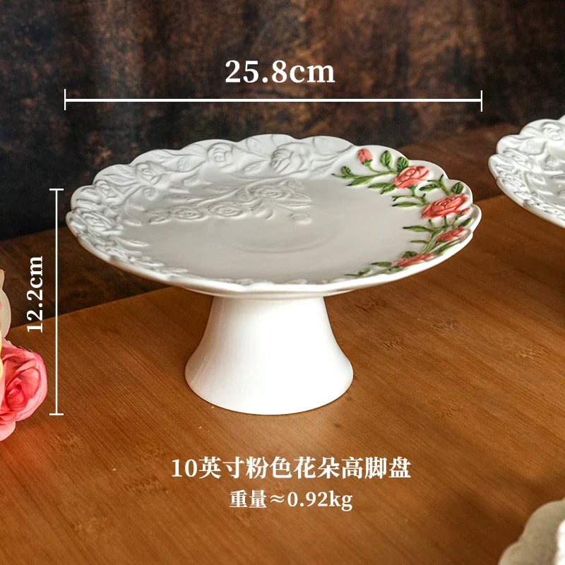Rose Ceramic Afternoon Tea Cake Dessert Plate