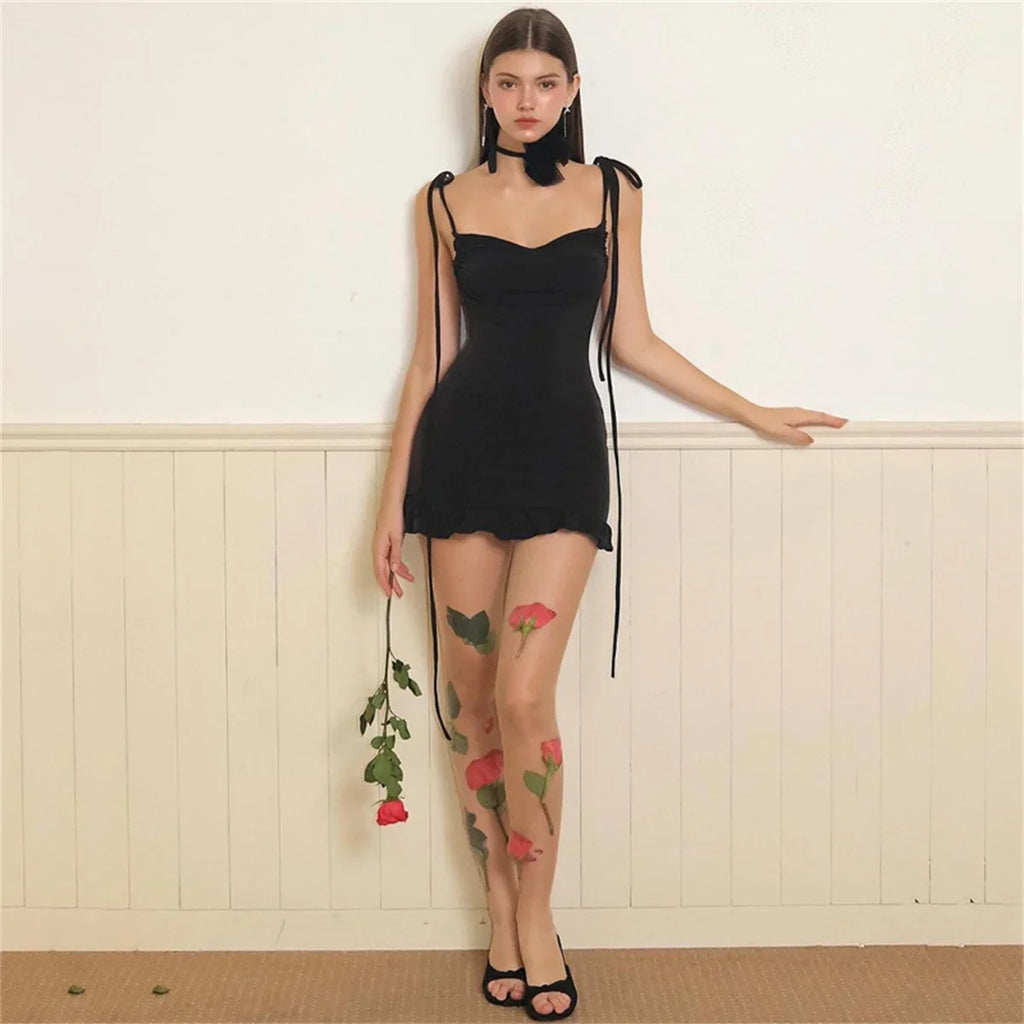 New High End Y2K Sexy Open Back Lace up Slim Fit Spicy Girl Short Summer Mini Dress