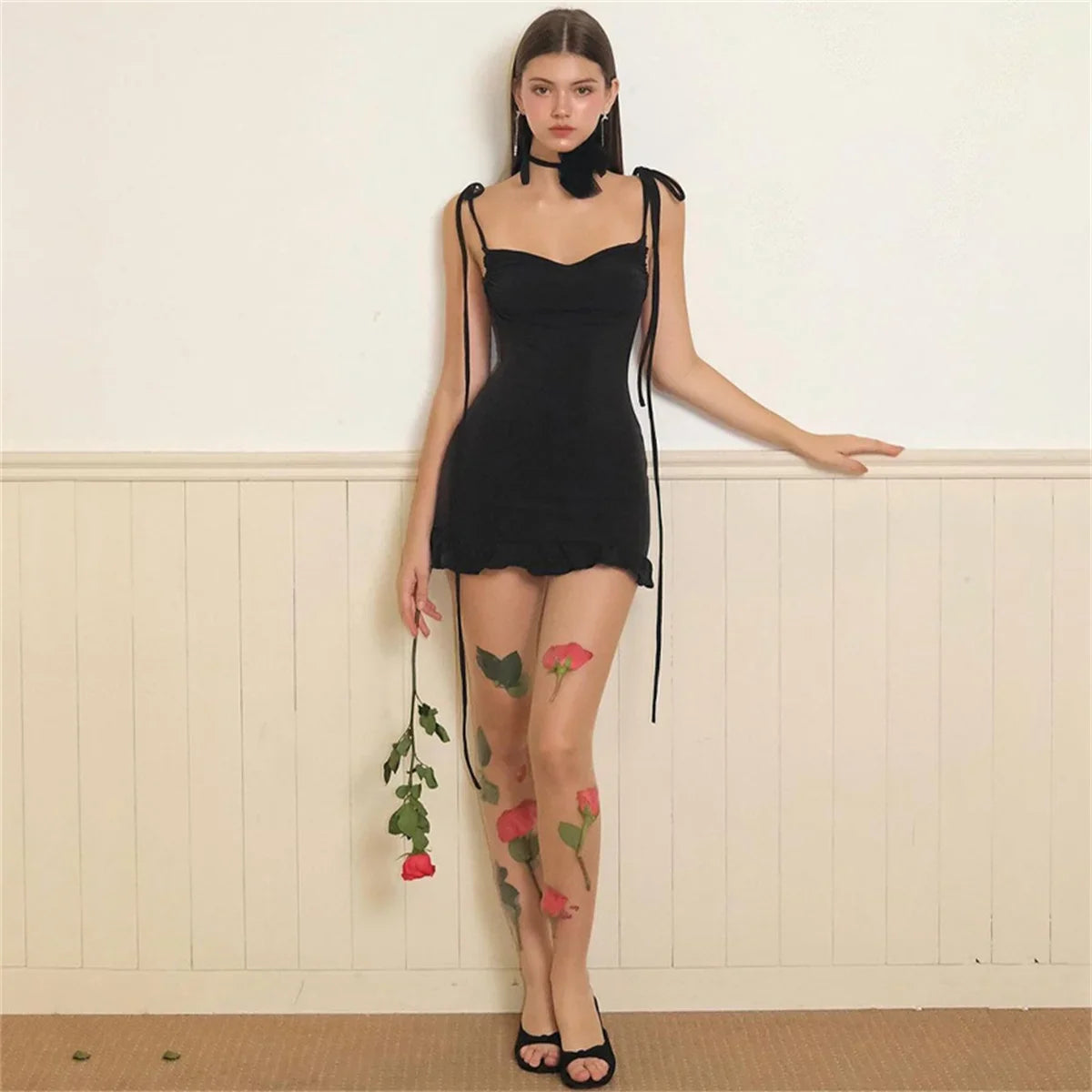 New High End Y2K Sexy Open Back Lace up Slim Fit Spicy Girl Short Summer Mini Dress