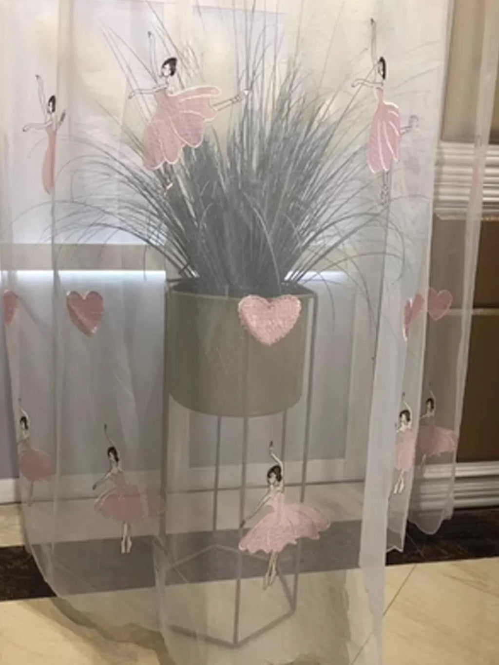 Pink Ballet Embroidered Gauze  Curtains for Living Room Finished Window Curtains for Bedroom