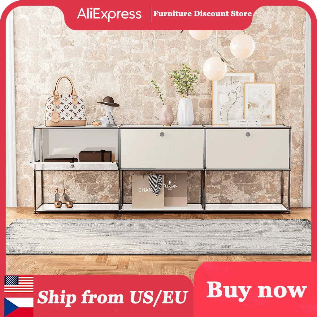 Modular Combination Storage Cabinet Middle Multi-function Haller Stainless Steel Structure with Door Furniture