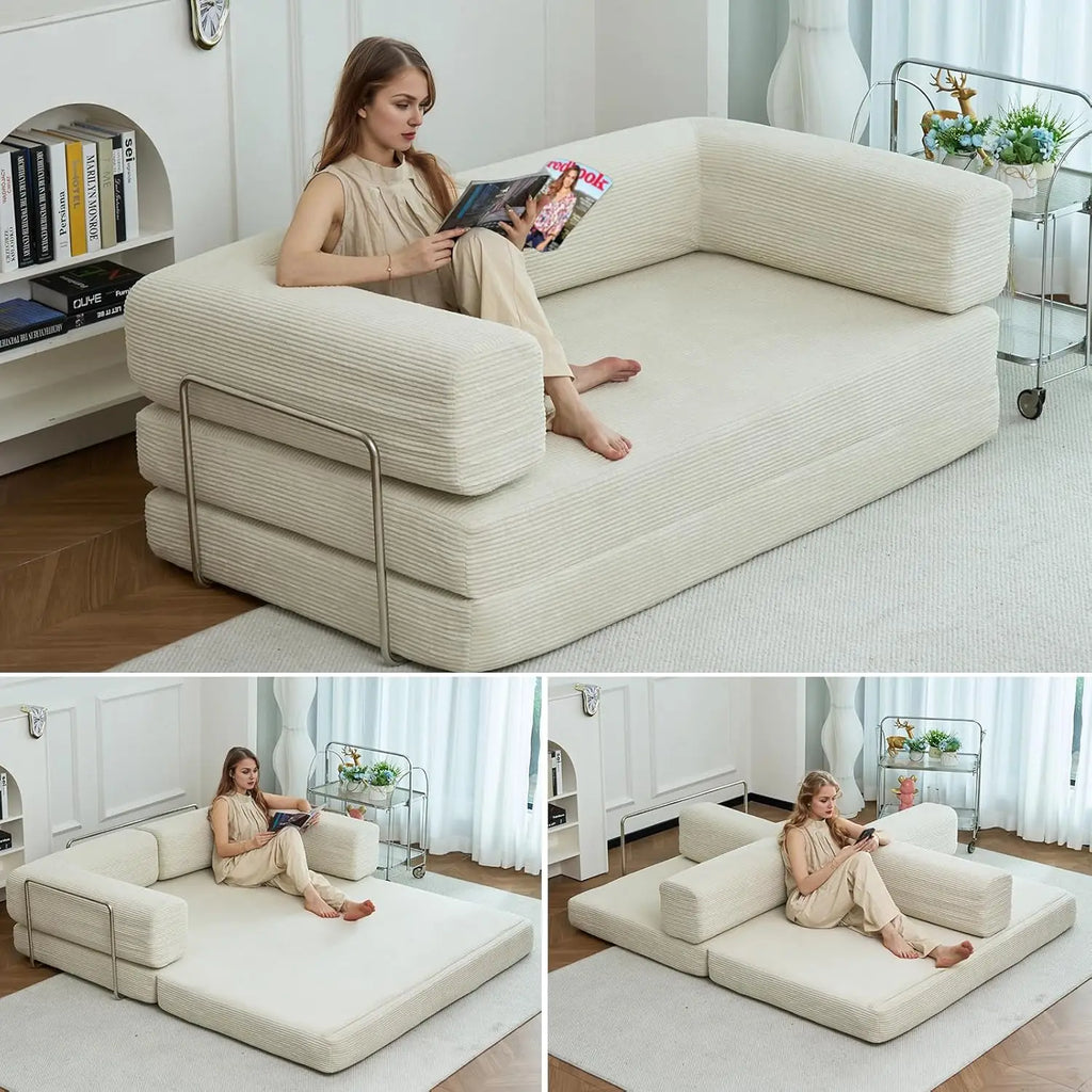 Combination Modular Sofa Living Room Folding Sofa Bed Convertable Corduroy Couch Floor Sleeper 4-in-1 Comfy Foldable Lazy