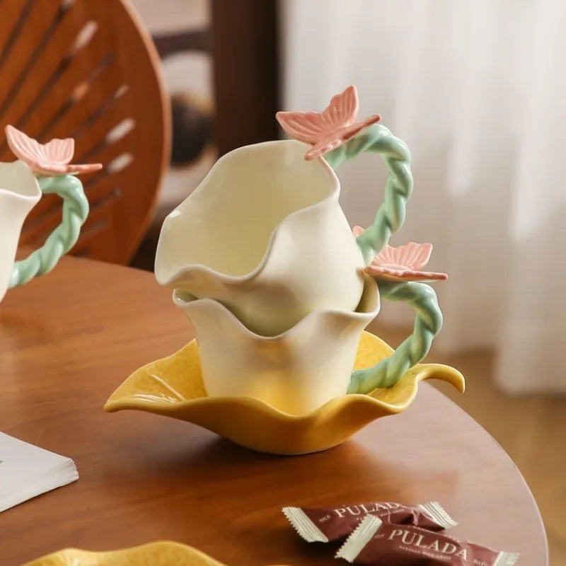 Exquisite Butterfly Floral Shape  Afternoon Tea Flower Mug