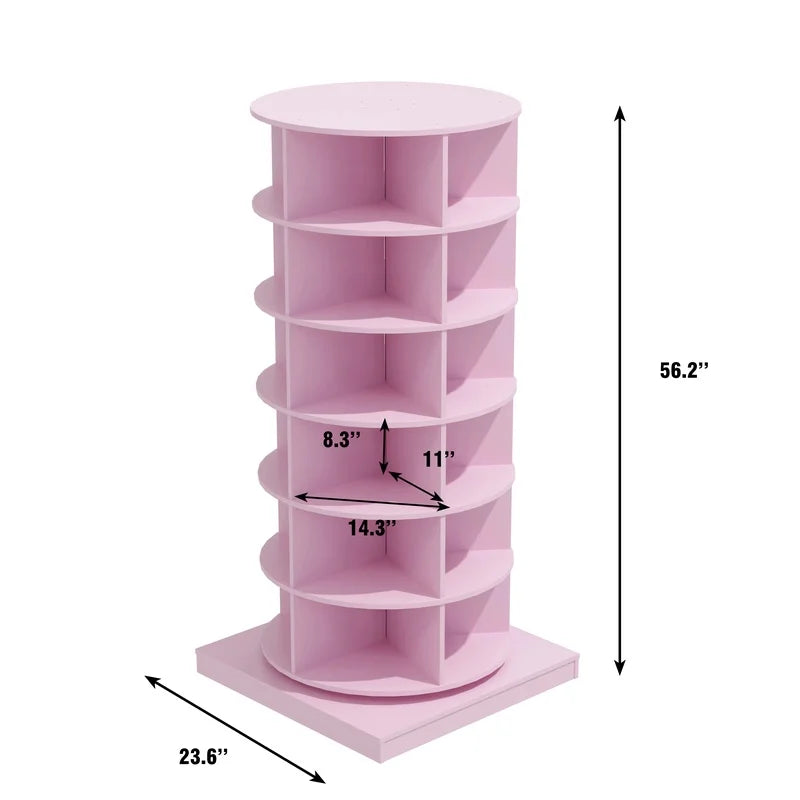 New 360-Degree Rotating Pink Shoe Cabinet with 7 Layers for Storing Up to 28 Pairs of Shoes