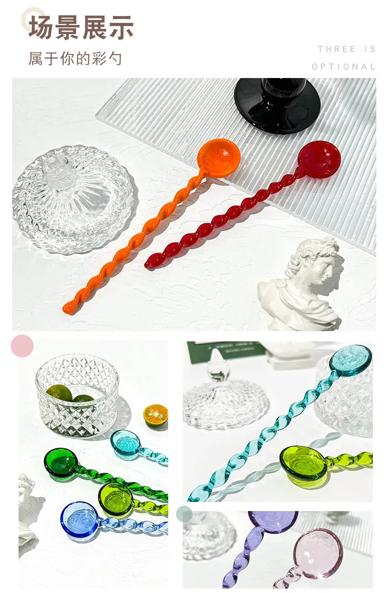 Glass Scoops with Long Handle Colorful and Cute Teaspoon Kitchen Accessories