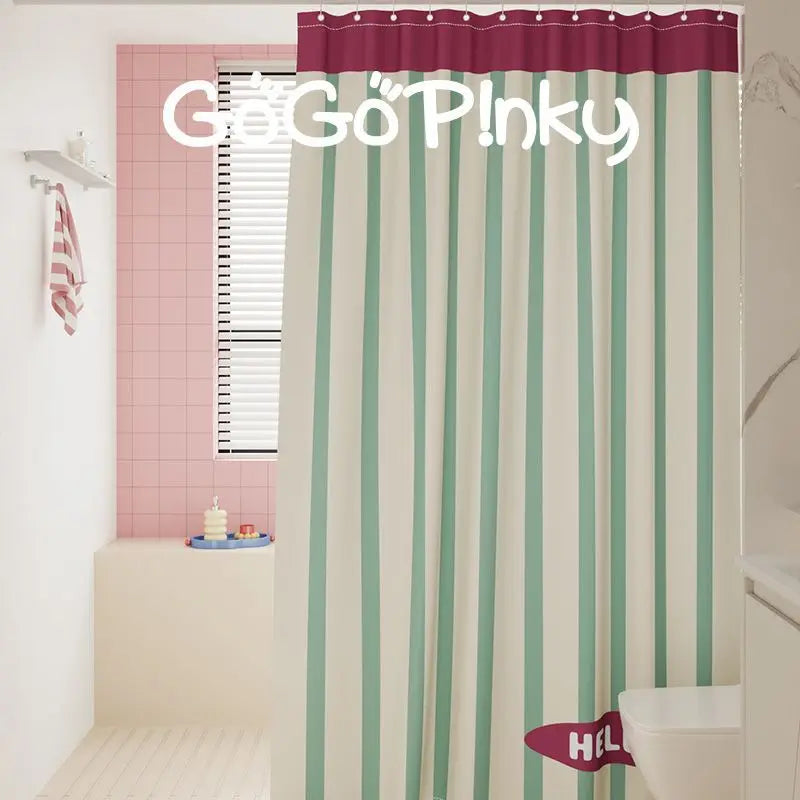 Dopamine Thickened Striped Shower Curtain Waterproof Set Mildew-Proof Bathroom Curtain Partition Hanging Curtain Bath Shower