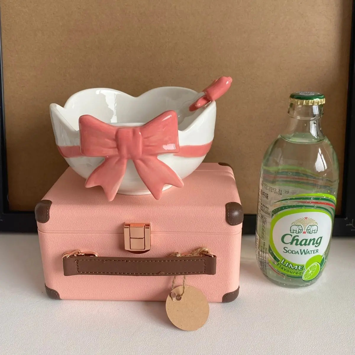 Ceramic Cute Heart Bow Bowl & Spoon Home Tableware High Temperature Resistant