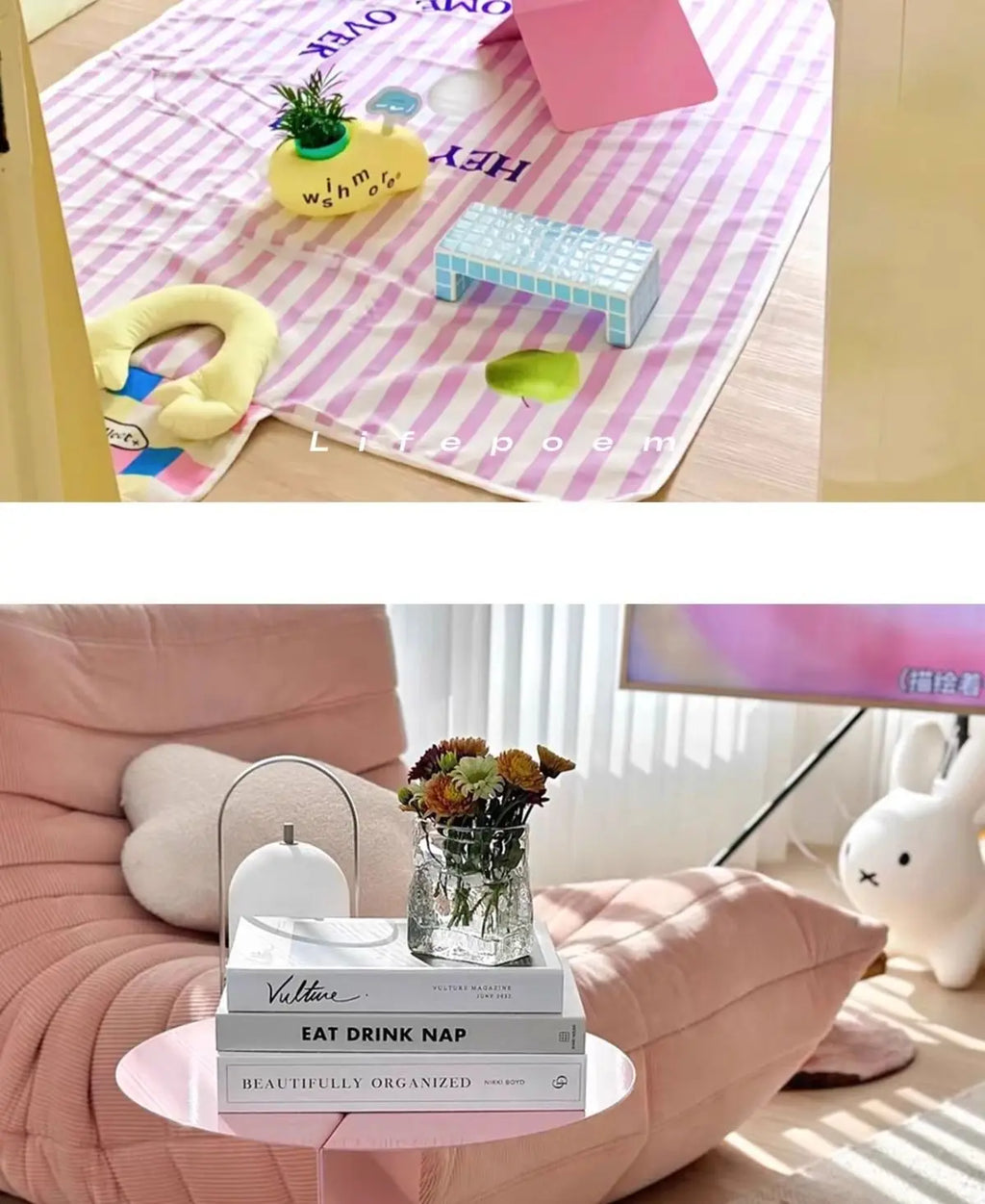 Y2K Pink Side Table - Dopamine Aesthetic Bedside Table with Magazine Rack