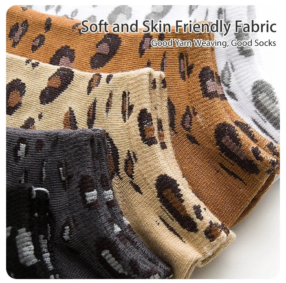 Women's Seasonal Fashionable and Trendy Leopard Print Cotton Sweat-absorbing and Comfortable Sports Low Top Socks