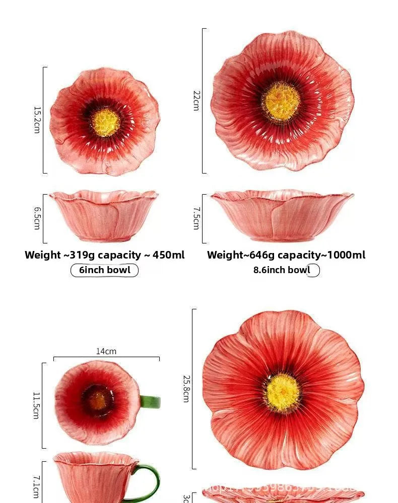 Ceramic Flower Serving Plate Cake Dessert Plate Flower Ceramic Bowl Tableware Set Dining Table