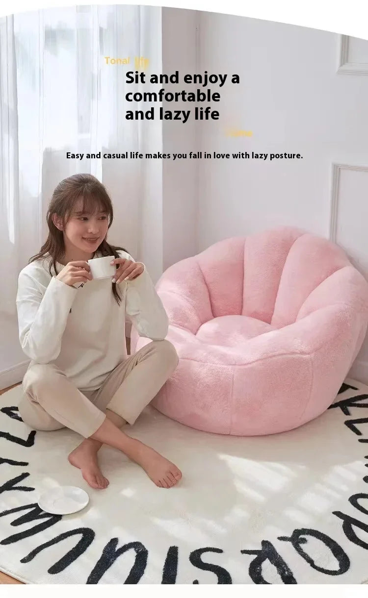 Kawai Curved Bean Bag Sofa Pink Lazy Exterior Sitting Bean Bag Sofas Comfortable Reclining Furniture