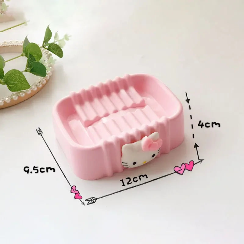 Sanrio Kawaii Hello Kitty Soap Tray Cartoon Soap Dish Non-slip Drain Travel Home Bathroom Soap Box Bathroom Accessories