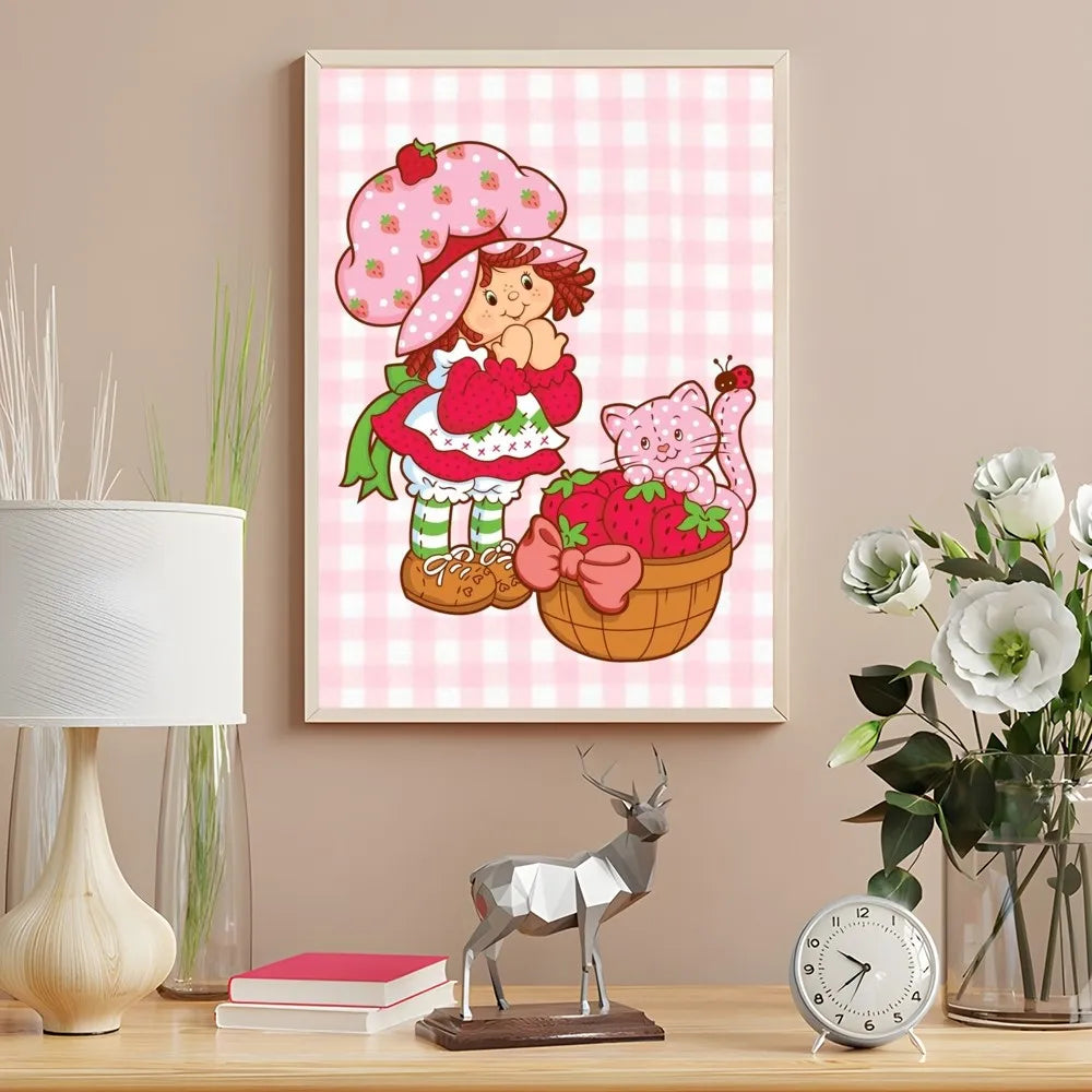 Cartoon Strawberry Shortcake Poster Cute Pink Room Decor Printing Home Decoration Waterproof Bathroom Room BedRoom Posters