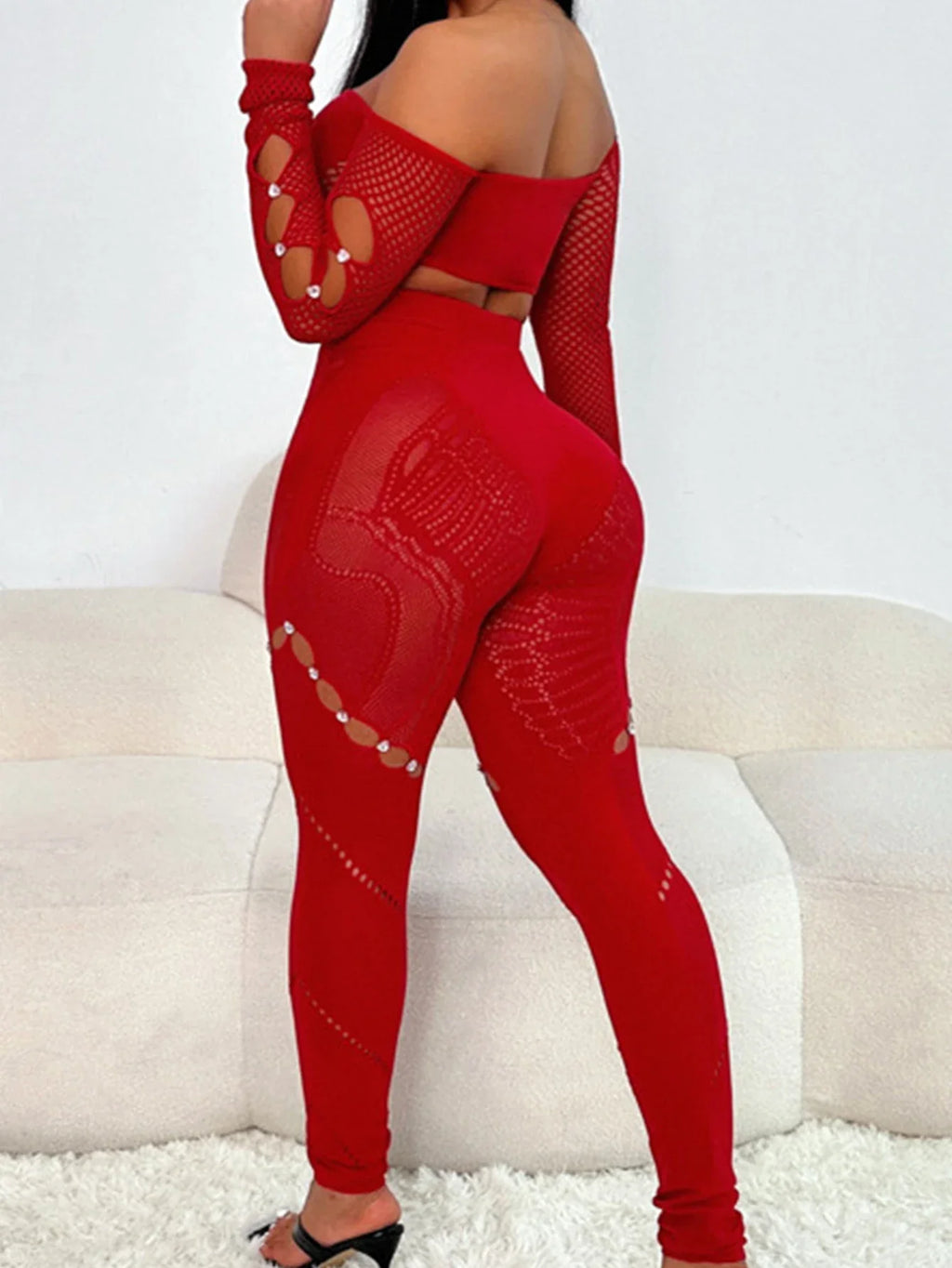 Sexy See Through Rhinestone Jumpsuit Women Pants Summer Bodycon Romper Jumpsuit Woman Long Sleeve