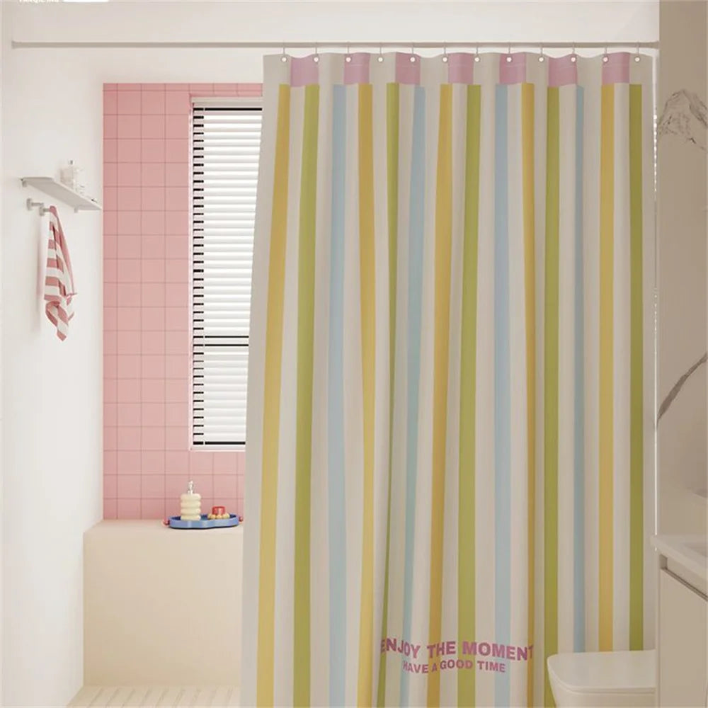 Dopamine Thickened Striped Shower Curtain Waterproof Set Mildew-Proof Bathroom Curtain Partition Hanging Curtain Bath Shower