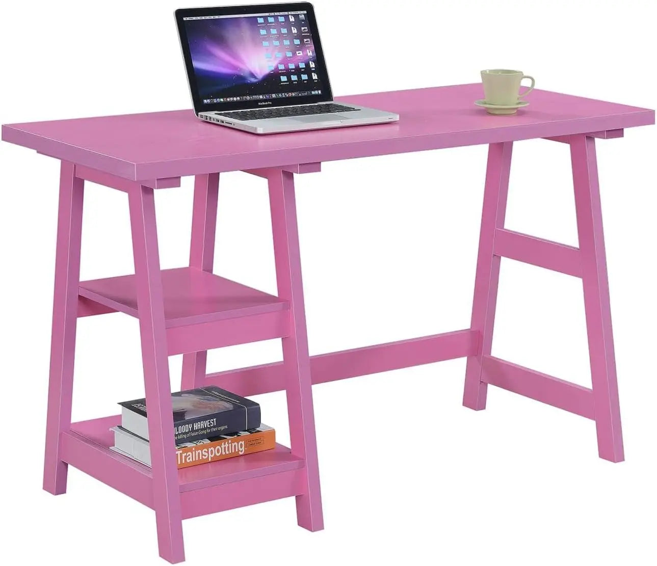Pink Trestle Desk With Shelves, 47"