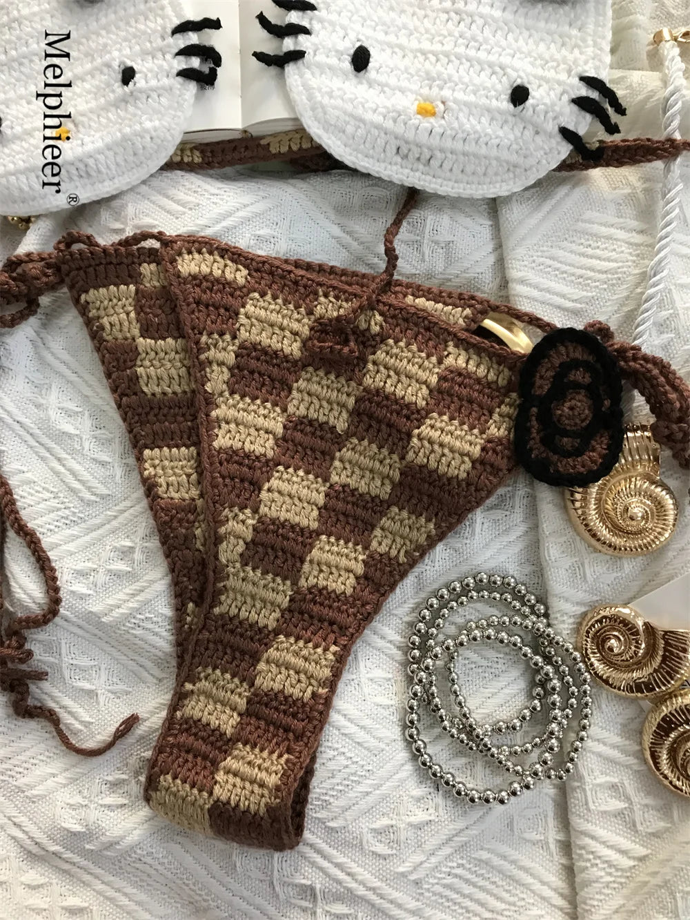 Ladies Cute Crochet Bikini Set 2 Pieces Bathing Suit Sexy Micro Bikinis Ties Swimsuit Thong Suit