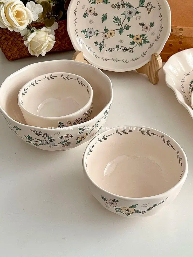 Ceramic Floral Bowl Plate Set