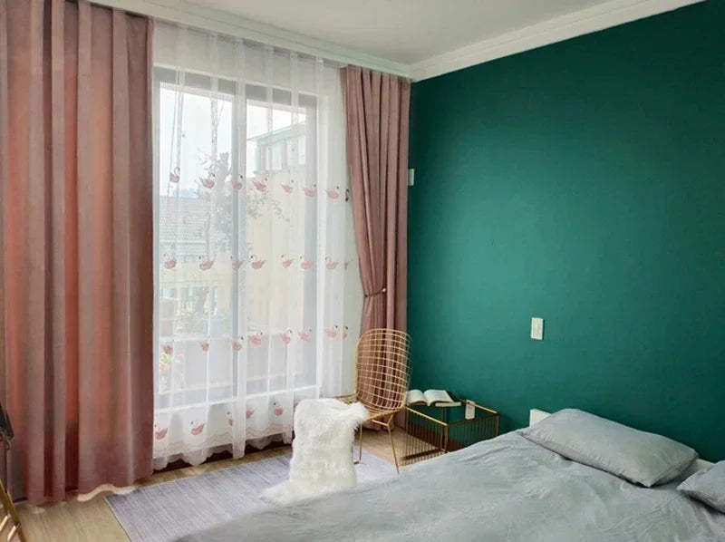 Pink Swan Embroidered Curtain, Sheer Tulle Curtains for Home Decoration Voile Drapes