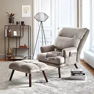 Living Room Chair Set with Recliner Accent Chair and Ottoman with Side Bags