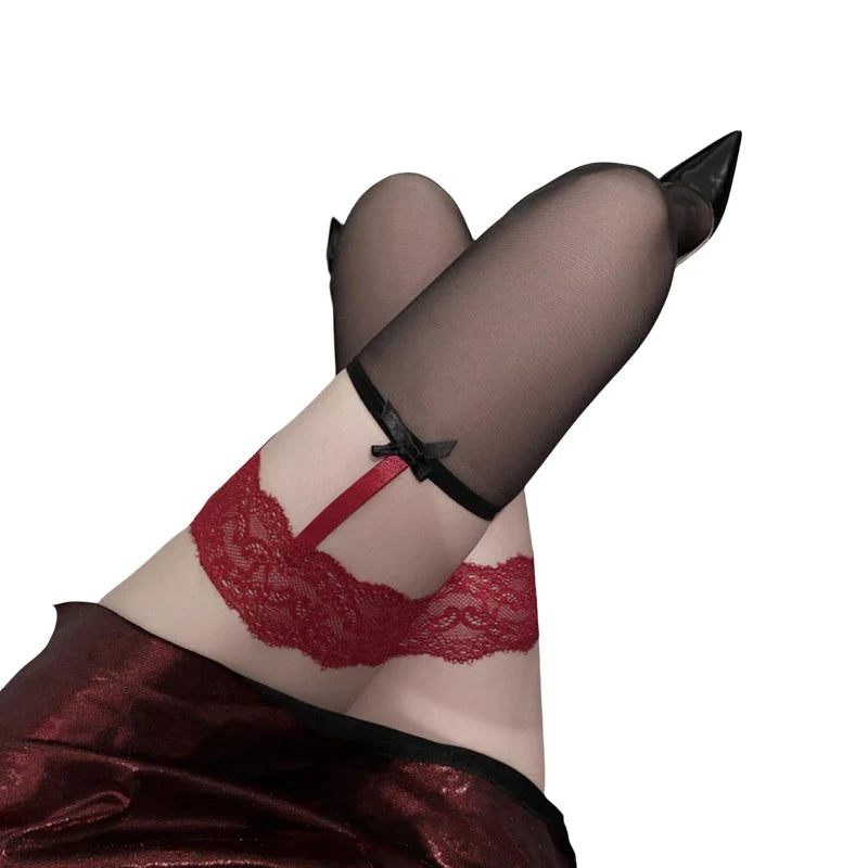 Women's Suspender Stockings with Lace Bows Lolita Hotsweet Thigh High Stockings Tights