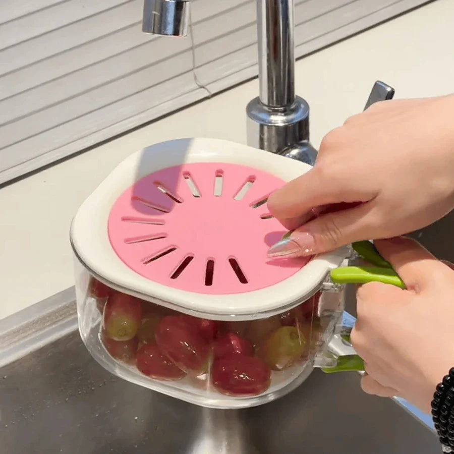 Fruit Washing Strainer Bowl 2 in 1 Kitchen Sink Drain Basket Vegetable Fruit Multifunctional With Lid Drainer Tool Bowl