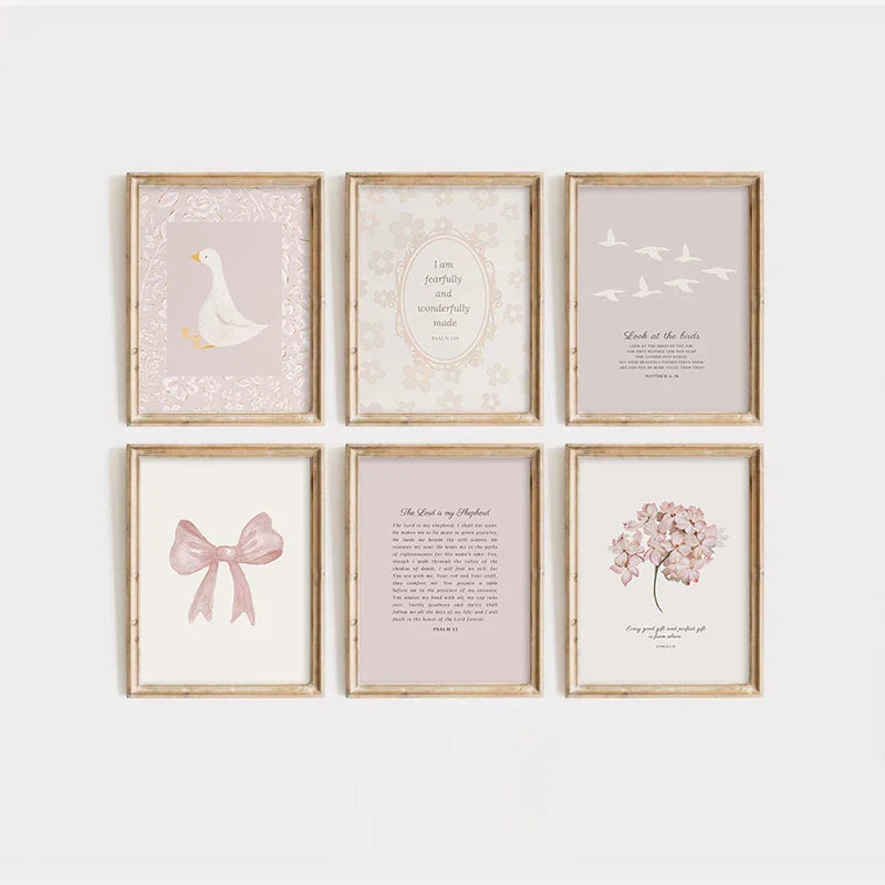 Pink Boho Bow Canvas Painting Christian Bible Scripture Art Poster Gallery Wall