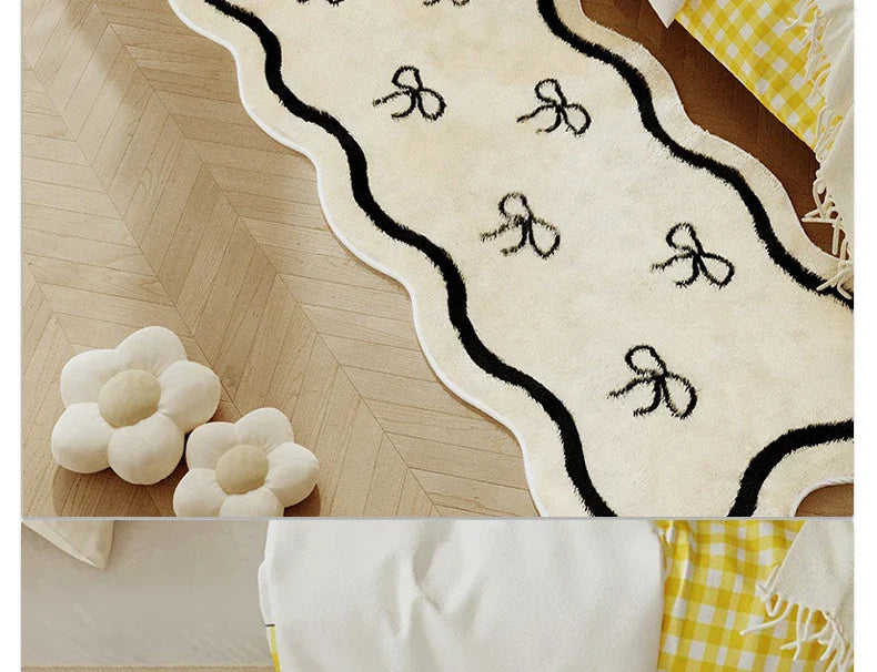 Rose Bow Heart Long Floor Mat Runner Rug Soft Fluffy Black White Cute Girl Home Decoration Rugs