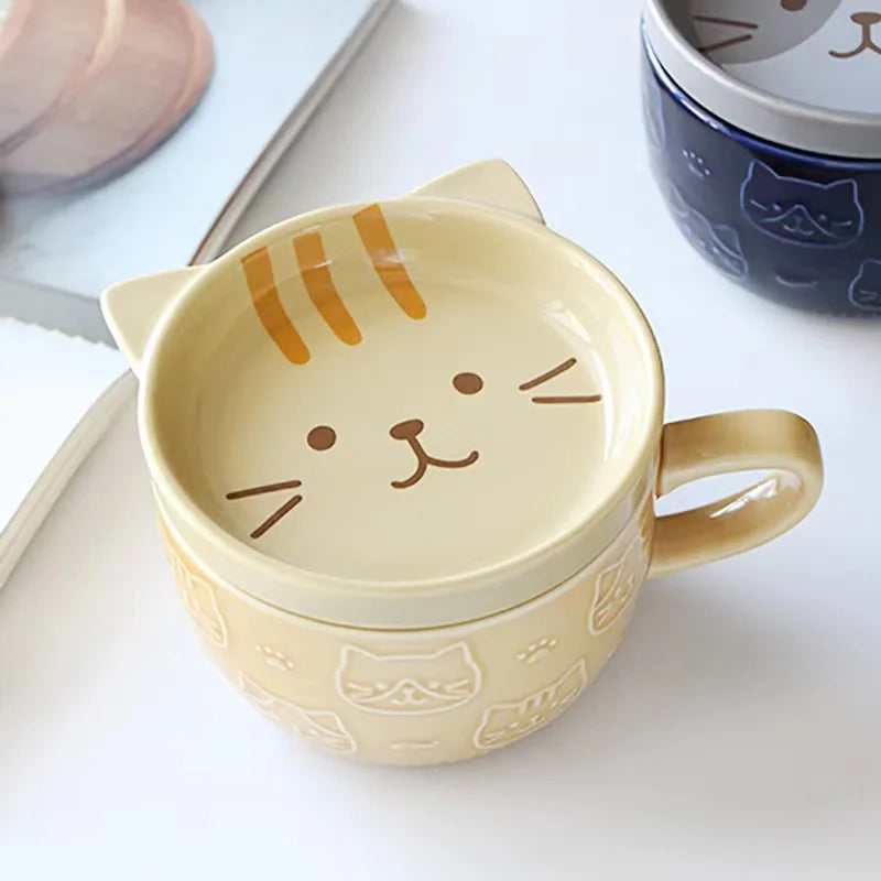 Cartoon Animal Ceramic Cup with Lid Mug Porcelain Home Kitchenware