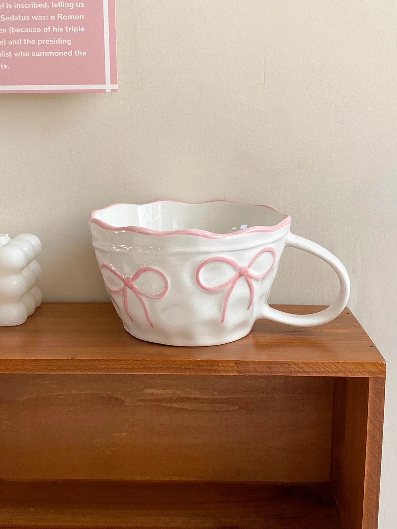 Ceramic Bow Mug, Exquisite and Simple Bow Large Capacity Couple Cup