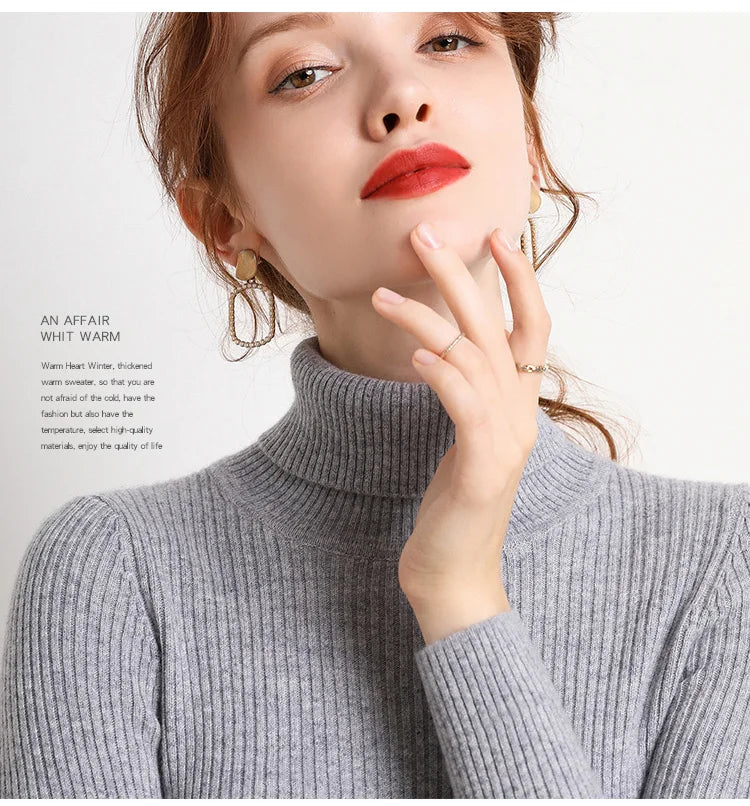 Women Fall Turtleneck Sweater Knitted Soft Pullovers Cashmere Jumpers Basic Soft Sweaters For Women Autumn Winter
