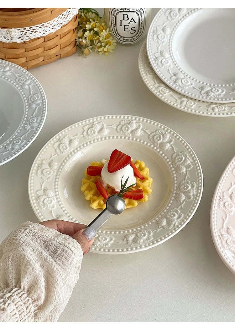 Round Porcelain Dinnerware Dessert Cake Afternoon Tea Fruit Plates