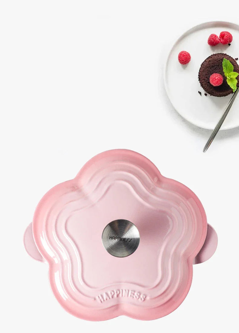 Petal Cast Iron Dutch Oven Binaural Enamel Pot for Bake Bread and Casserole Dish Braising With Lid For All Heat Source