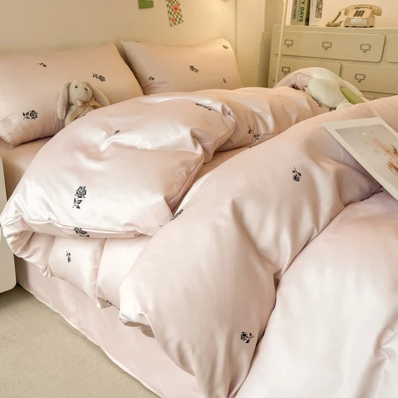 Rose 3pcs Duvet cover set (1*Duvet Cover + 2*Pillowcase, Without Core), Pink Bedding Set, Soft Comfortable