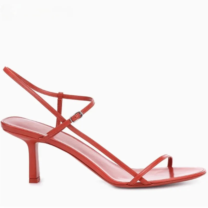 Thin Strap French Sandals With a Single Buckle Strap for Women, Slim Heels and Open-Toed High Heels