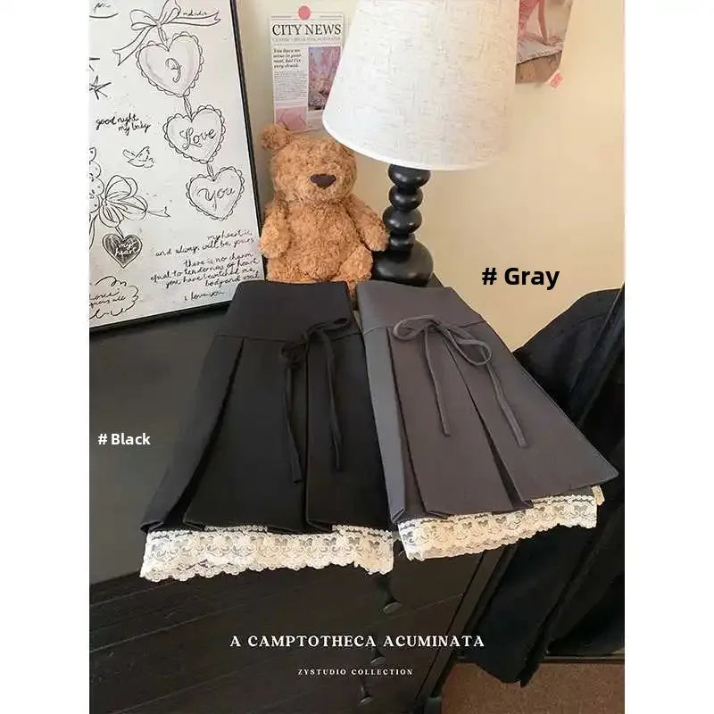 Plus Size Plus Size Women's Korean College Style Skirt with Butterfly Knot Lace Splicing A- Line Mini Skirt Half-length Skirt