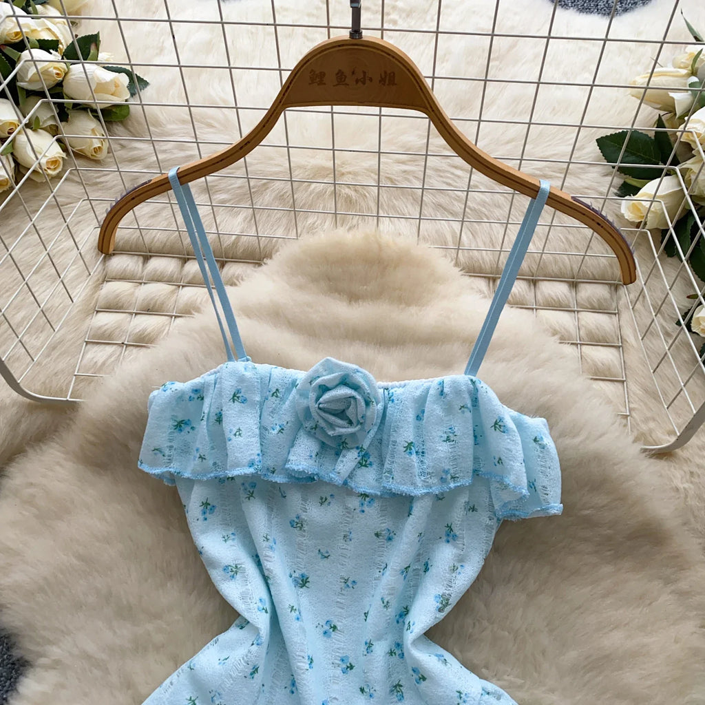 Ladies Floral Summer Camisole Sleeveless Irregular Slim Camis Women 3D Flower Ribbon Design Print Top