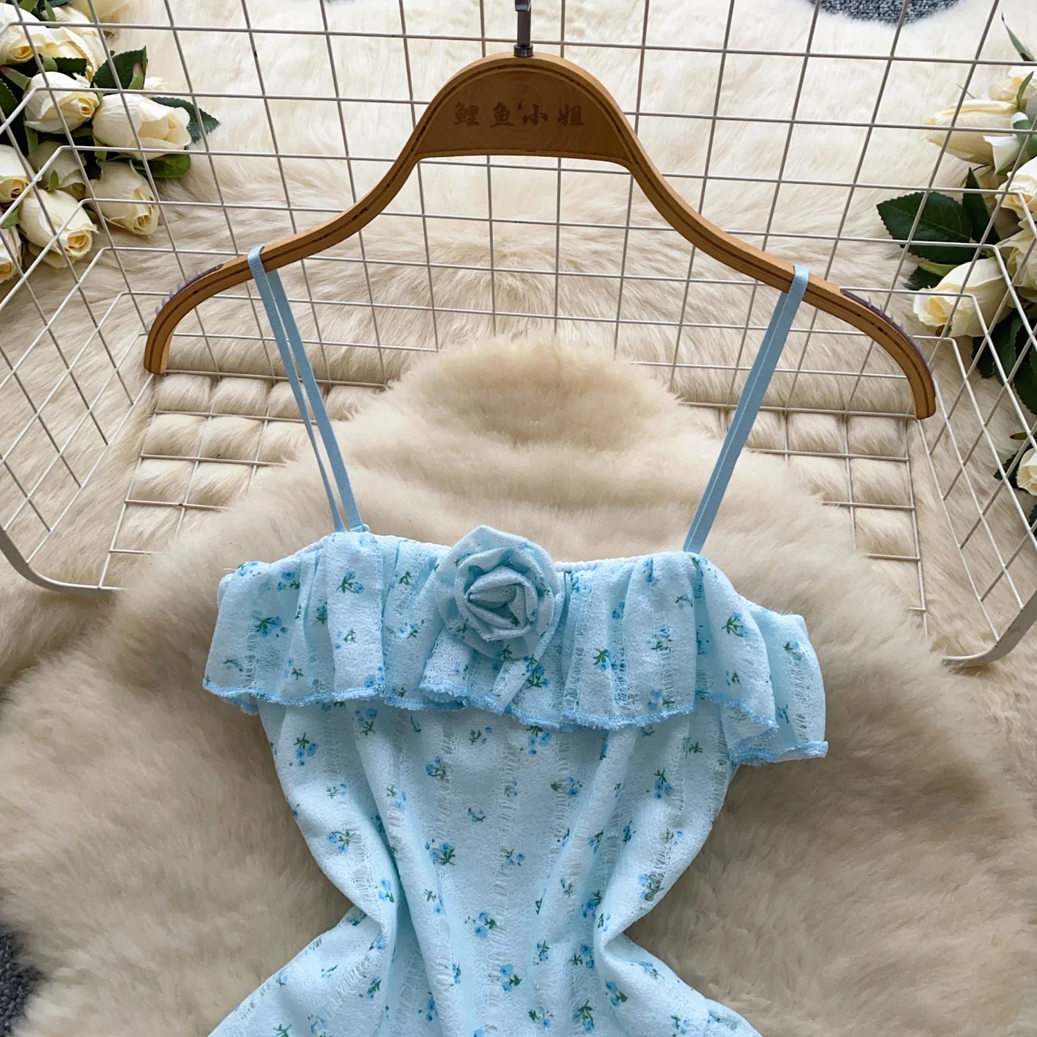 Ladies Floral Summer Camisole Sleeveless Irregular Slim Camis Women 3D Flower Ribbon Design Print Top