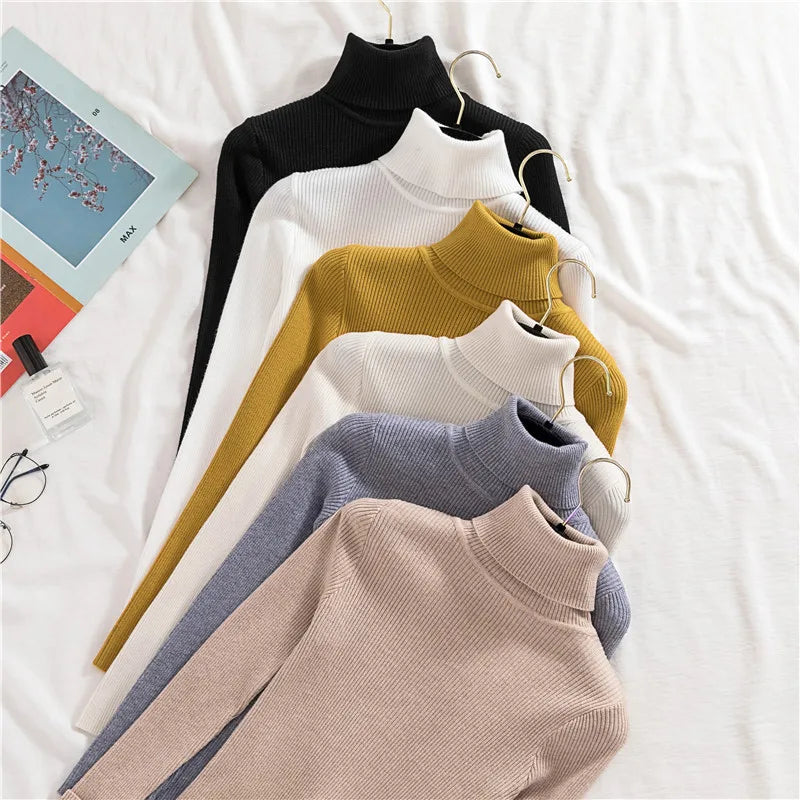 Women Fall Turtleneck Sweater Knitted Soft Pullovers Cashmere Jumpers Basic Soft Sweaters For Women Autumn Winter