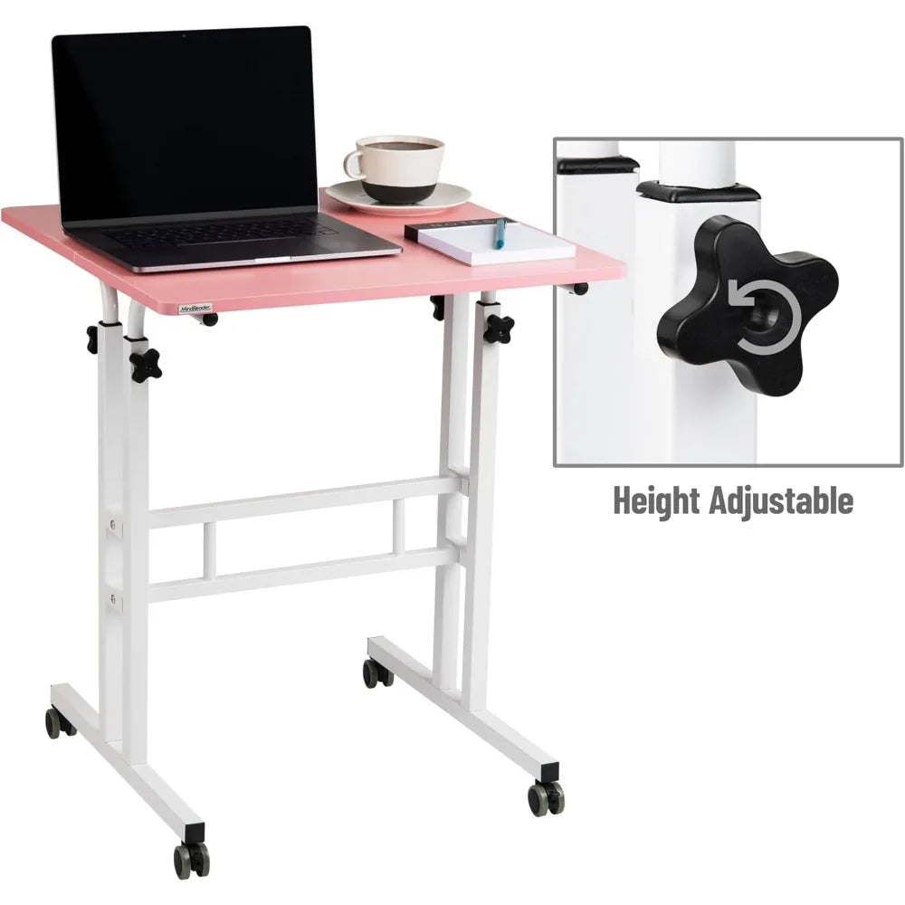 Pink Standing Desk, Adjustable Height, Computer Desk, Laptop Desk, Portable, Rolling, 15" L x 22" W x 39" H