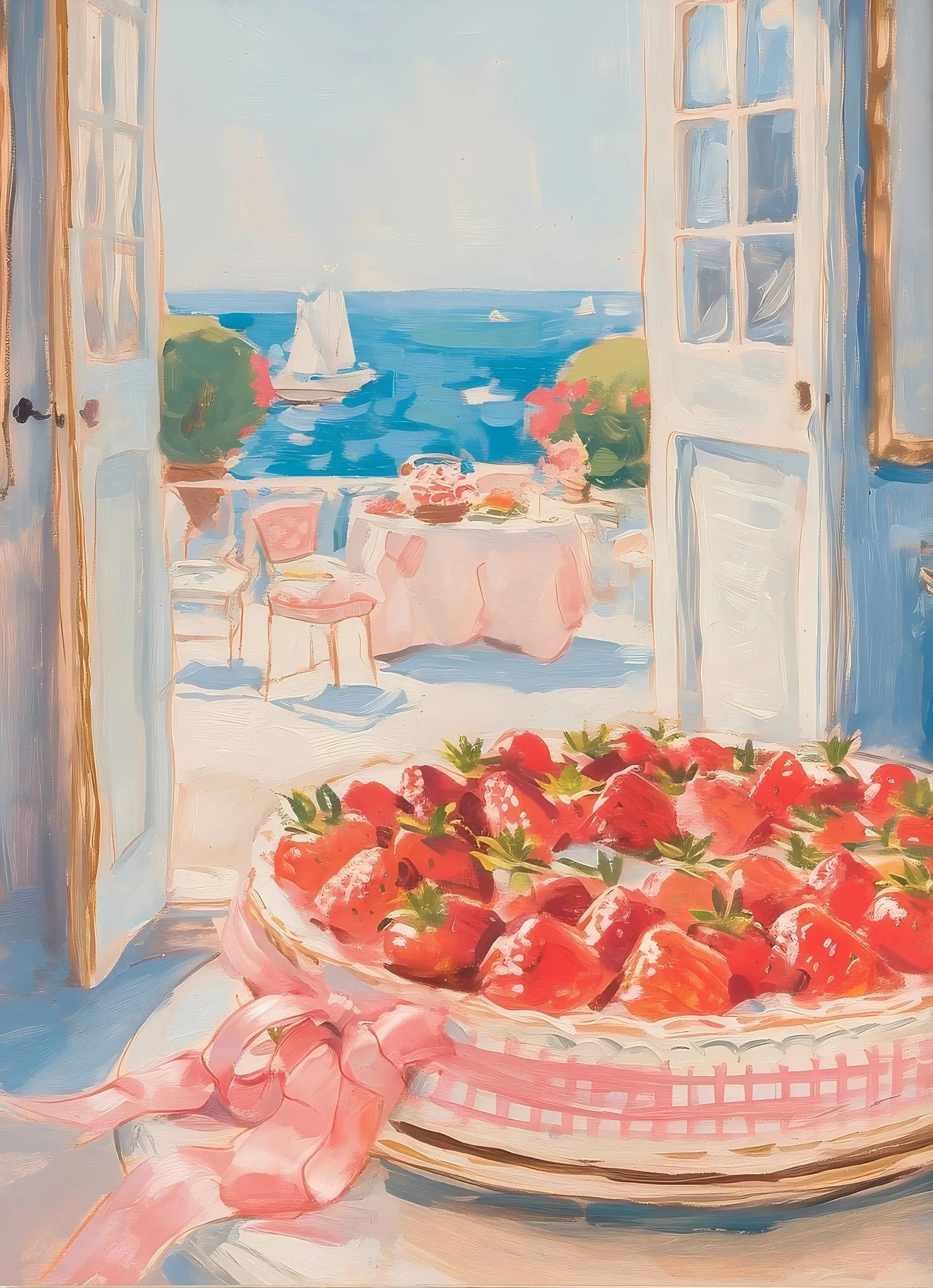 Retro Pink Cake Shop Dessert Gourmet Strawberry Cake Tea Poster Canvas Painting Prints Art Pictures Wall Decor