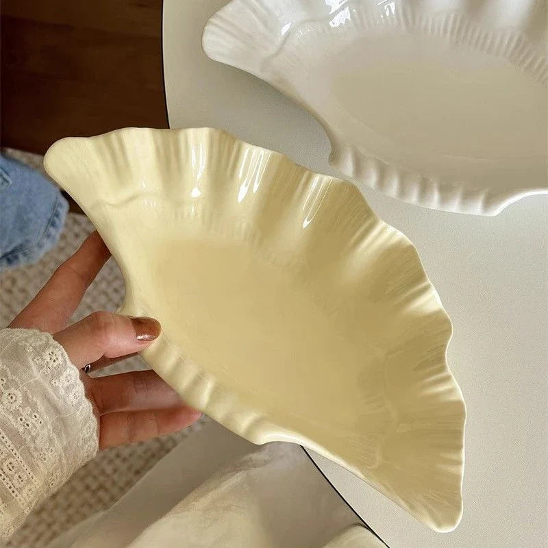 French Vintage Relief Ceramic Big Shell Shaped Dish