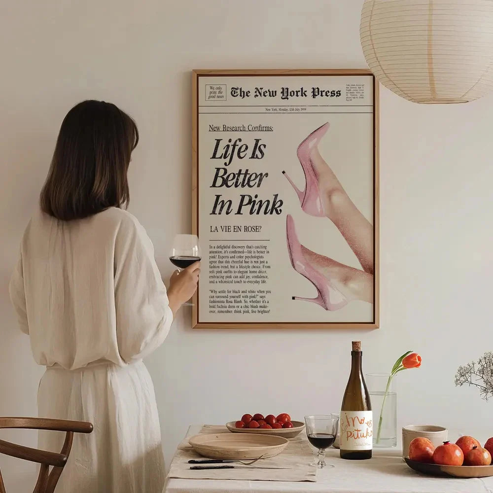 Frameless Life is Better in Pink Poster Canvas Painting Vintage Aesthetic Wall Art for Living Room Home Office Bedroom Decor