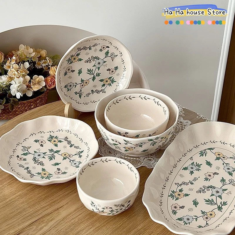 Ceramic Floral Bowl Plate Set