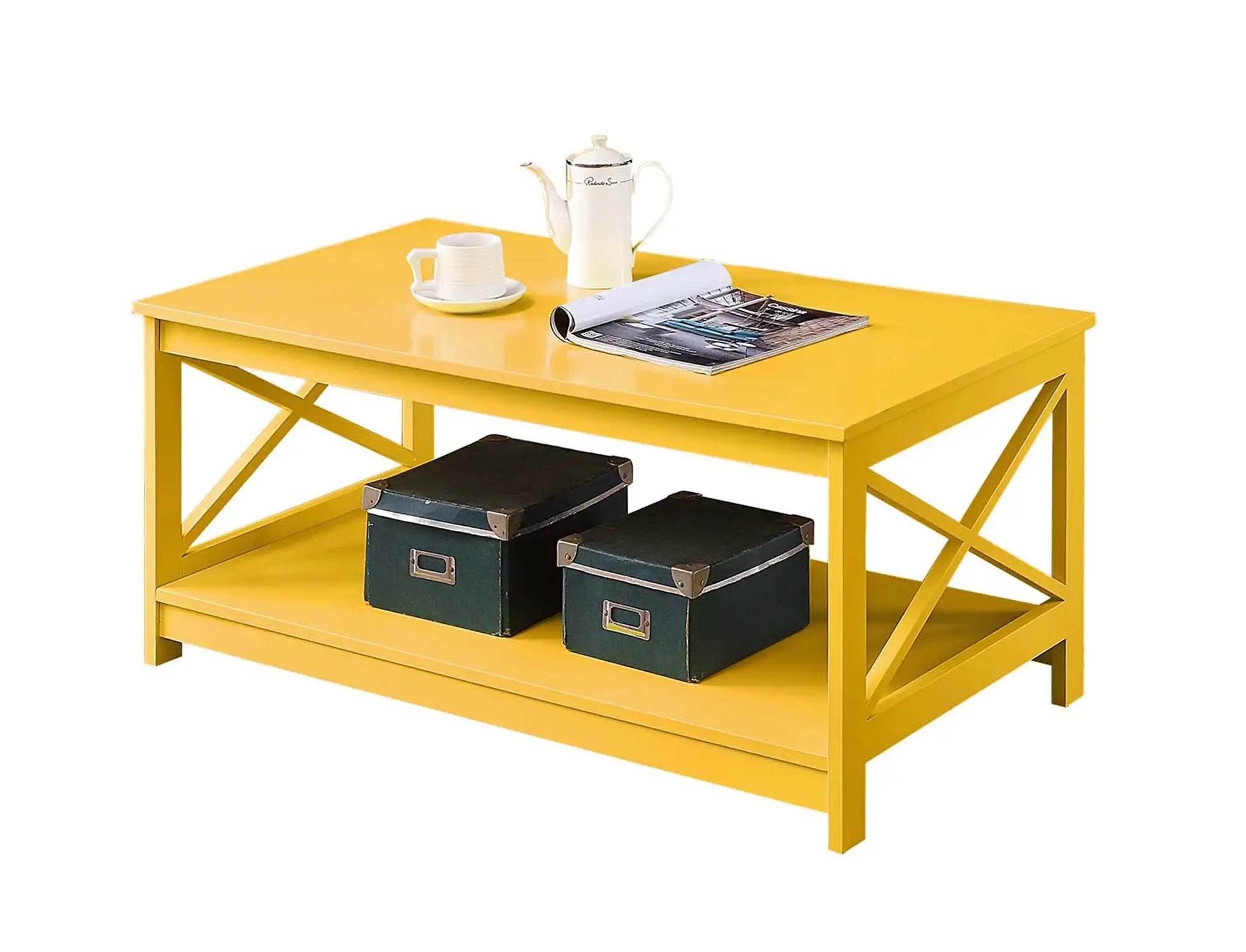Oxford Coffee Table with Shelf, Transitional & Coastal Style,Two Tiers of Spacious Shelving